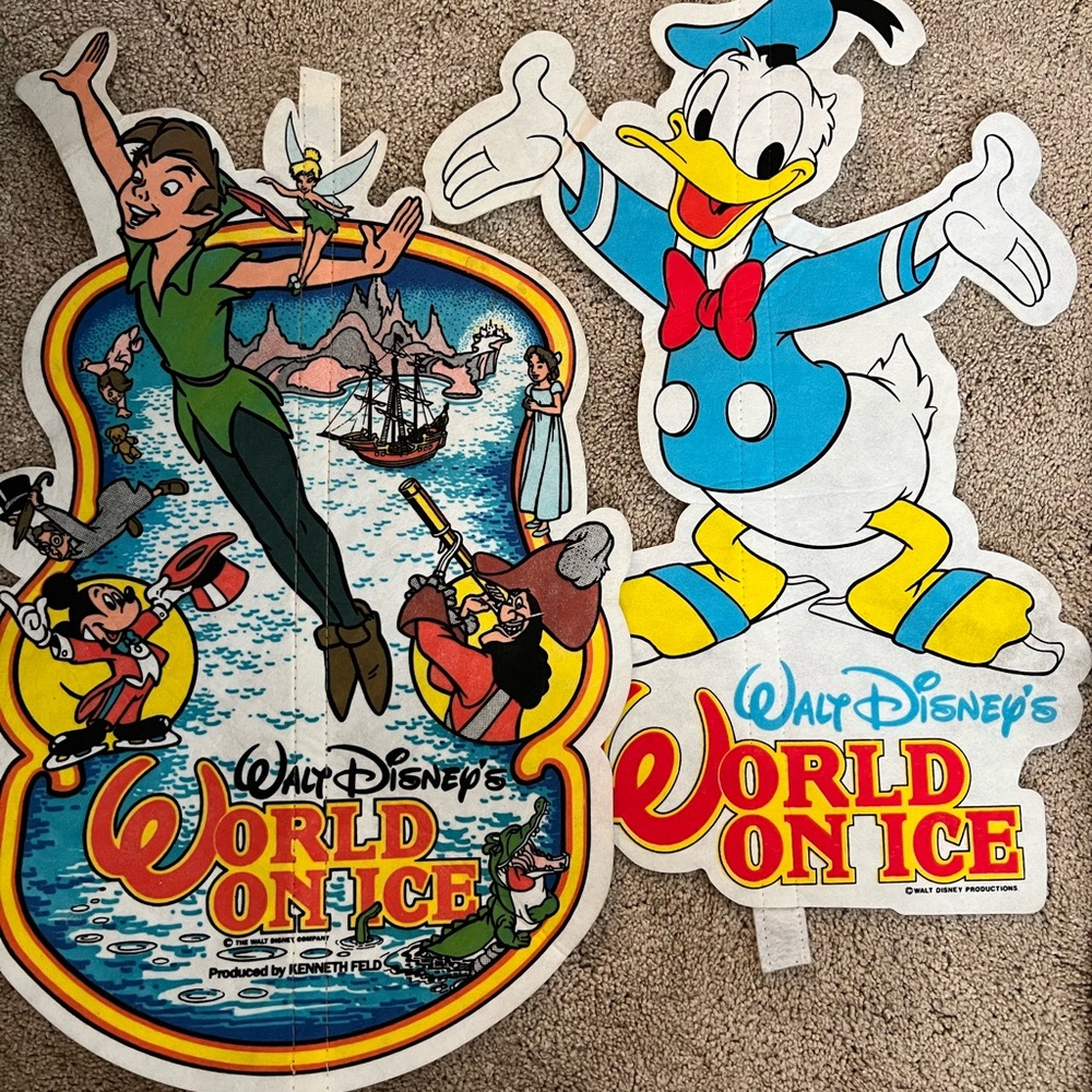 Vintage Walt Disney’s World on Ice Pennant Flag sign Donald Duck and Peter Pan